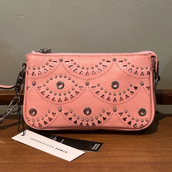 AIMEE KESTENBERG Pink Peach Fiery Laser Cut Leather Pouchette NWTS - Picture 10 of 13